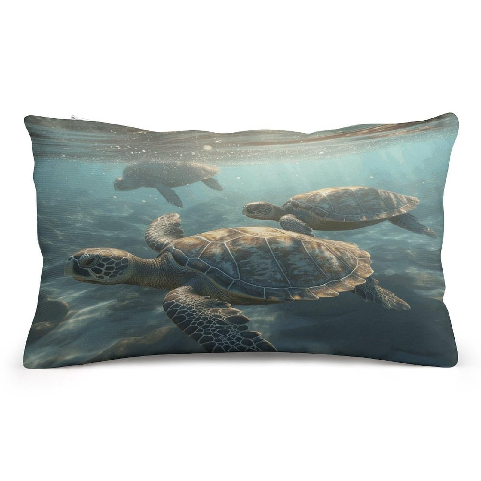 Velvet Pillowcases Standard Size 8"x12", Ultra Soft Breathable Pillow Cases for Bed, Luxury Cozy Fuzzy Pillow Shams, Lumbar Pillow Cover, Sunny Sea Turtle Cushion Case Home Decor