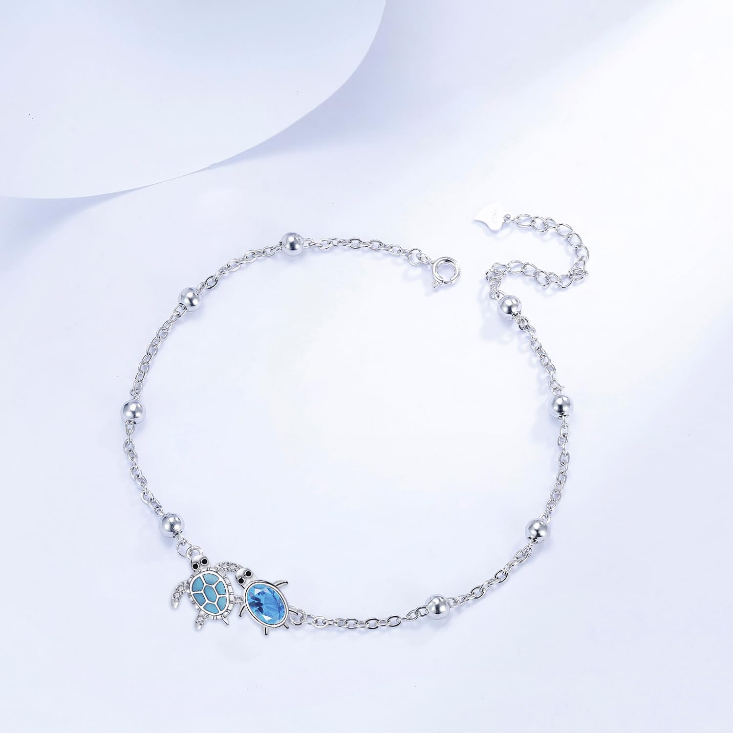 Bracelet de Cheville en Argent Sterling 925 Bracelet de Cheville Été Pieds Nus Fête Sur la Plage Chaînes de Cheville - Chaîne Réglable 22+4 cm - Cadeau pour Maman/Mère Femme Fille