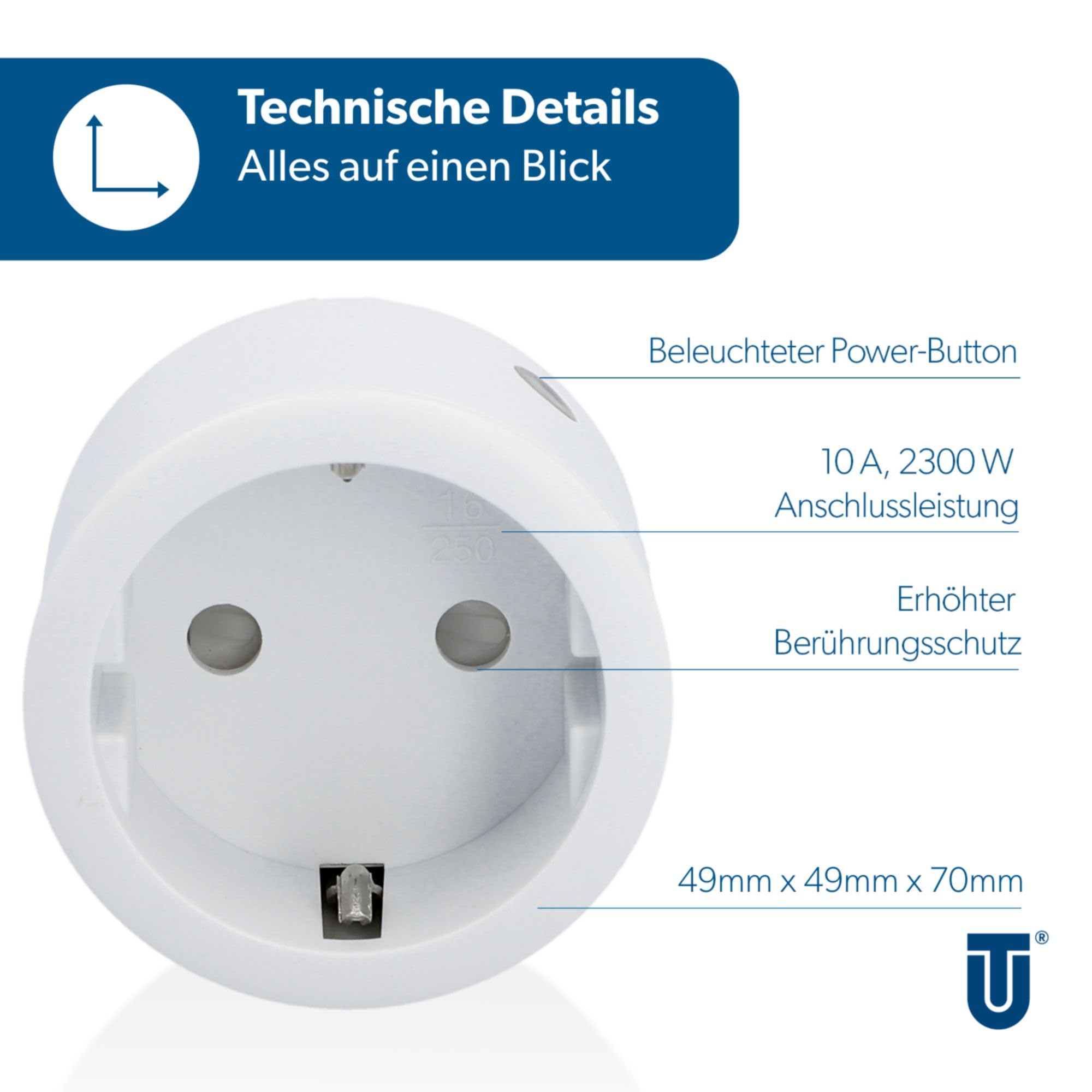 UNITEC - Adattatore Wi-Fi, presa intelligente WLAN, con timer e temporizzatore, Design Award 2021