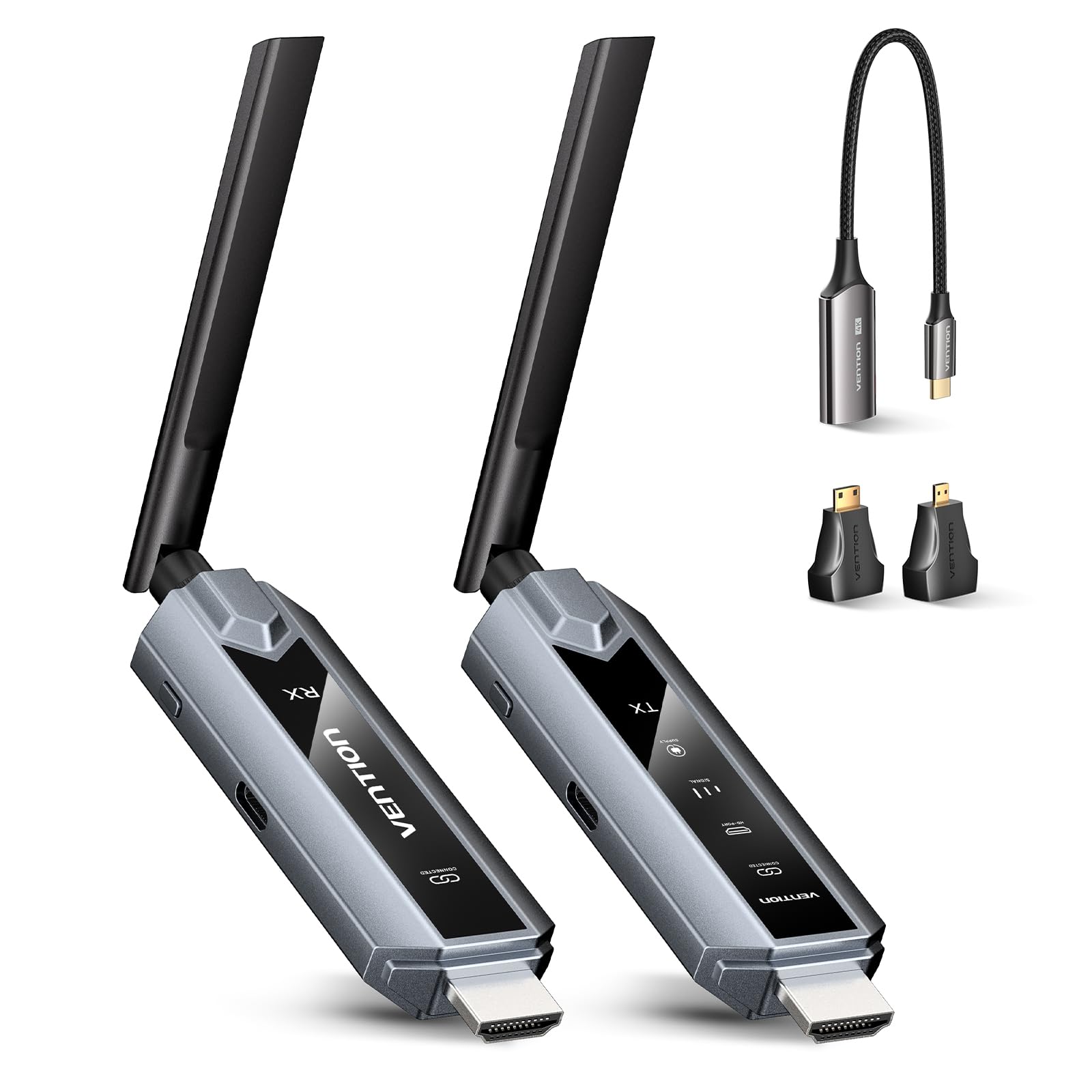 VENTION Trasmettitore e Ricevitore HDMI Wireless 656FT/200M con Schermo LED, fino a 6 RXs, Controllo Termico, Kit Estensore Plug&Play. Decodifica 4K da PC/Proiettore/TV Box a Monitor (1TX+1RX)