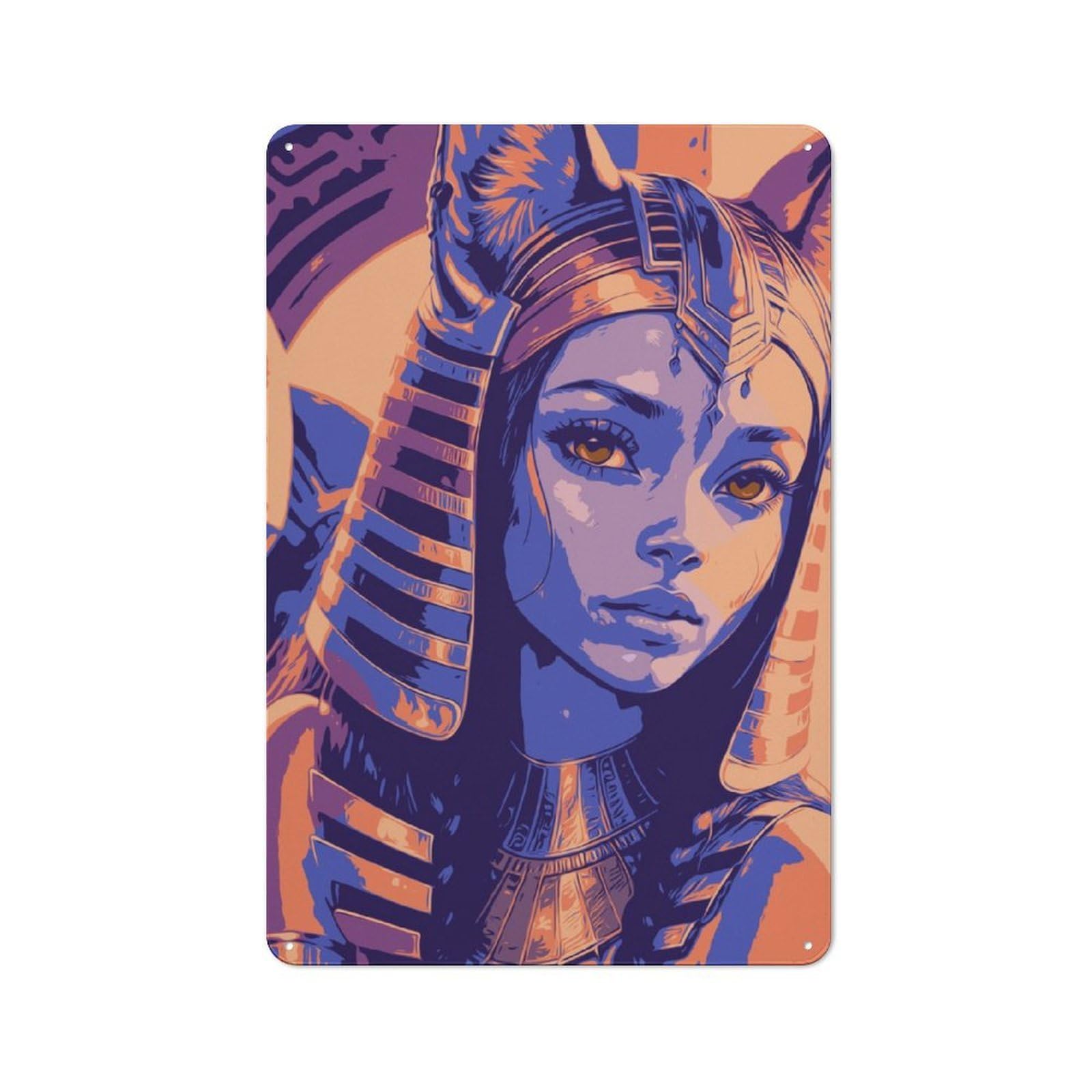 Junmoney Cleopatra Rustic Tin Wall Plaque 30X20cm For Studio Or Craft Room, For Garage, Workshop And Man Cave Decoration