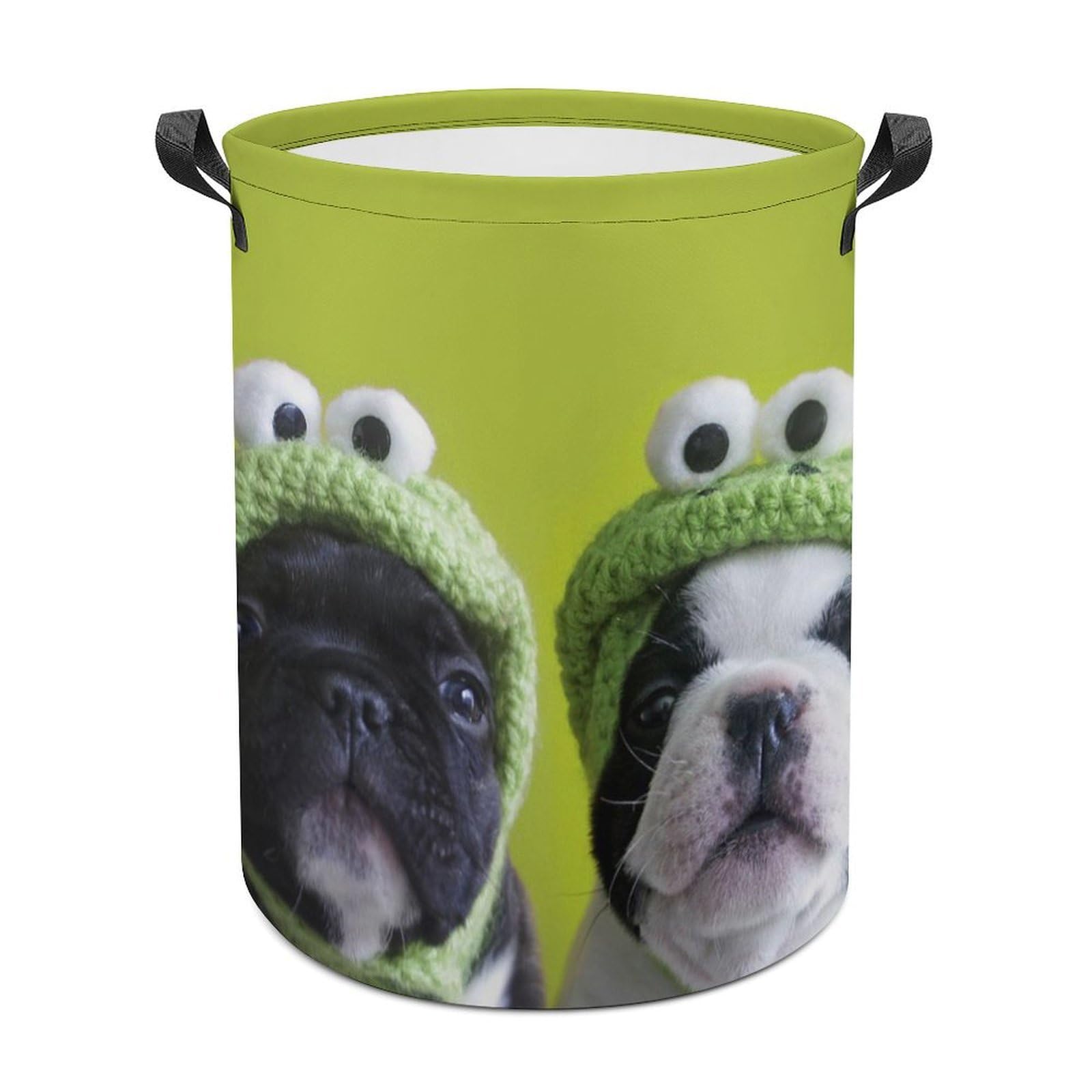MHYRAC Laundry Hamper, French Bulldog with Frog Hat Laundry Basket, Washing Basket with Handle