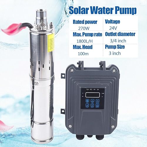 Miniatura 4 de Bomba sumergible de pozo profundo, bomba de agua sumergible solar de pozo profundo de 3 '' 24 V CC, cabeza máxima 328.1 ft328 pies, para uso