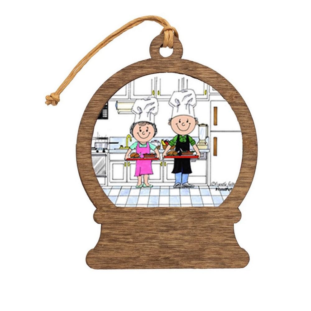 PrintedPerfection.com Personalized Chef Couple, with Hat Wooden Snow Globe Shaped Christmas Ornament