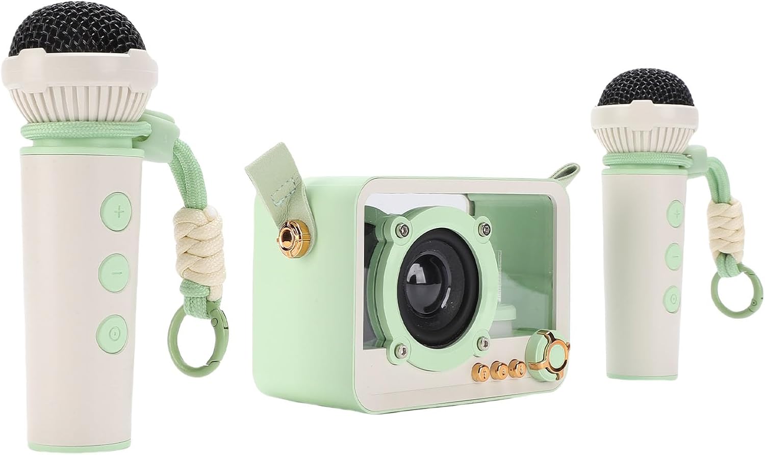 Asixxsix Karaoke Machine for Kids, Compact Portable Design Mini Karaoke Machine, Dual Wireless Microphones with Hanging Strap for Girls Boys Family Home Party, (Light Green)