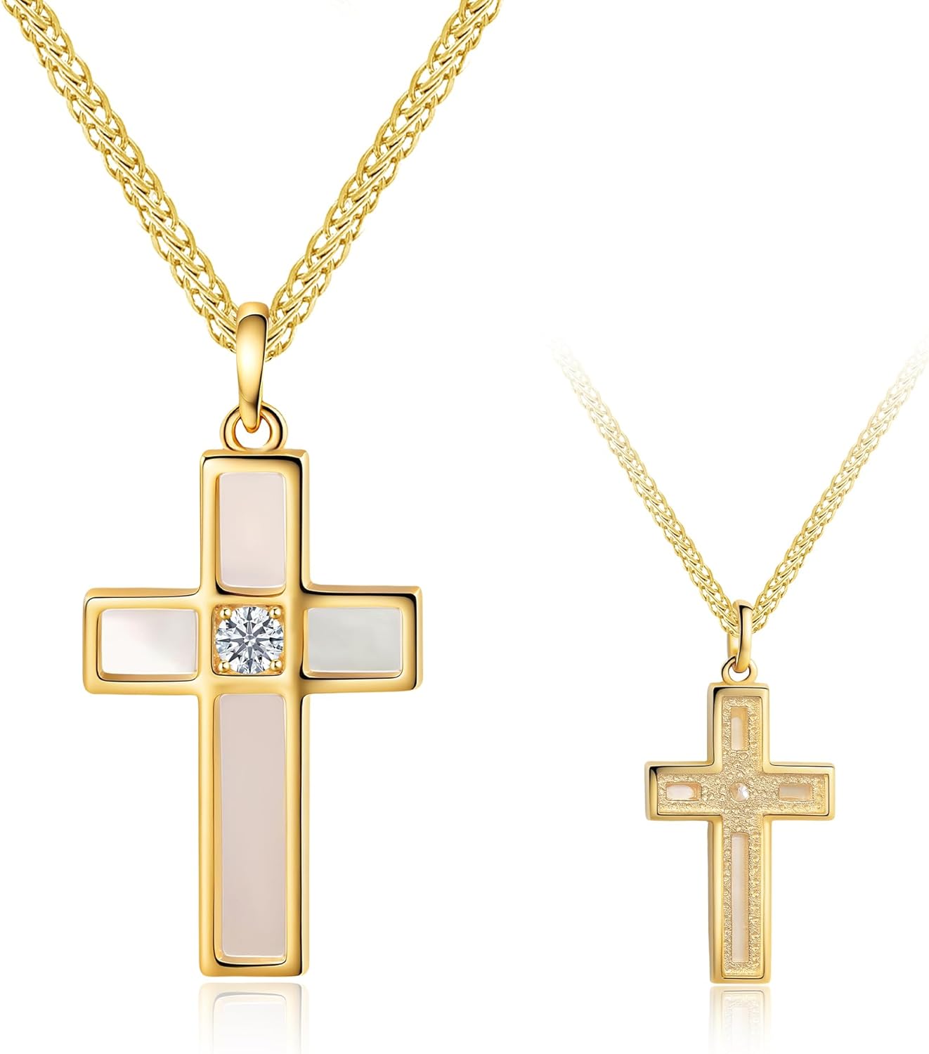 S925 Sterling Silver Cross Necklace for Women, Dainty Mother of Pearl Pendant with Cubic Zirconia, Chic Symbolic Jewelry Gift for Her