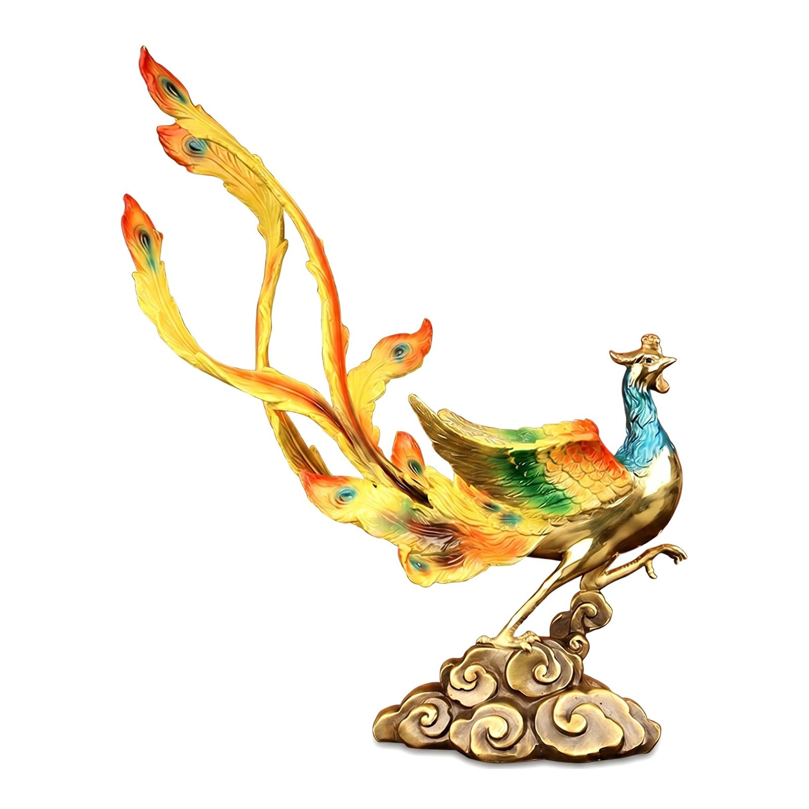 Wo Lai Gou Attract Wealth Statue Ornament Colored Copper Fire Phoenix Ornaments, Feng Shui Fire Bird Sculpture, Auspicious Good Luck Figurine For Home & Office Decor
