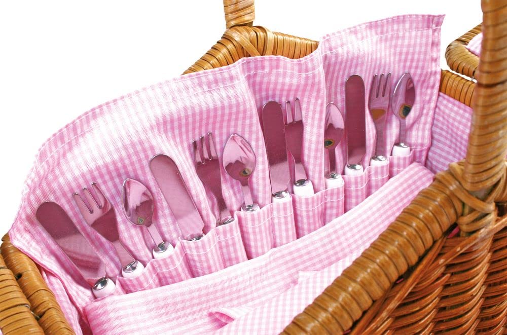 small foot Picknickkorb Romantik aus beflochtenem Holz, Inklusive Geschirr-Set, ab 3 Jahren, Art.-Nr. 5300, Rosa