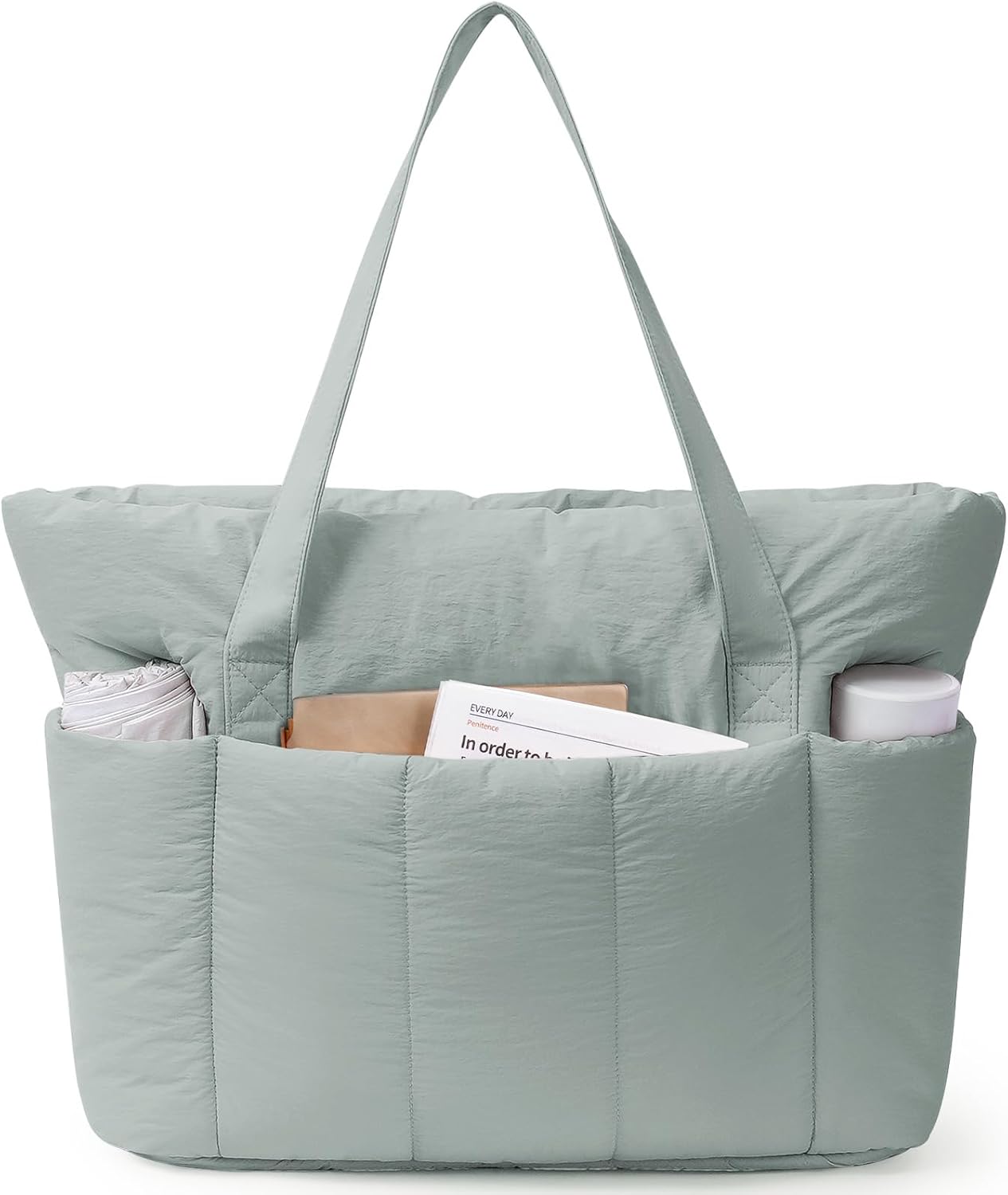 Narwey Puffer Tote Bag for Women Work with Laptop Compartment, Puffy Quilted Work Tote Bags for Travel Carry on Teacher Nurse