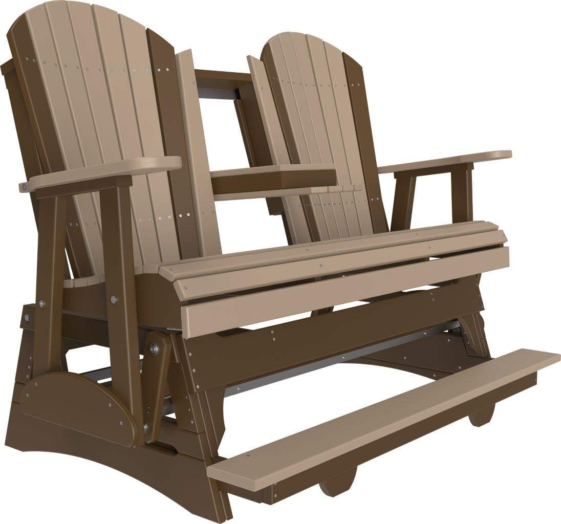 LuxCraft Adirondack Balcony Glider - 5' with Drop Down Console (Weatherwood on Chestnut Brown)