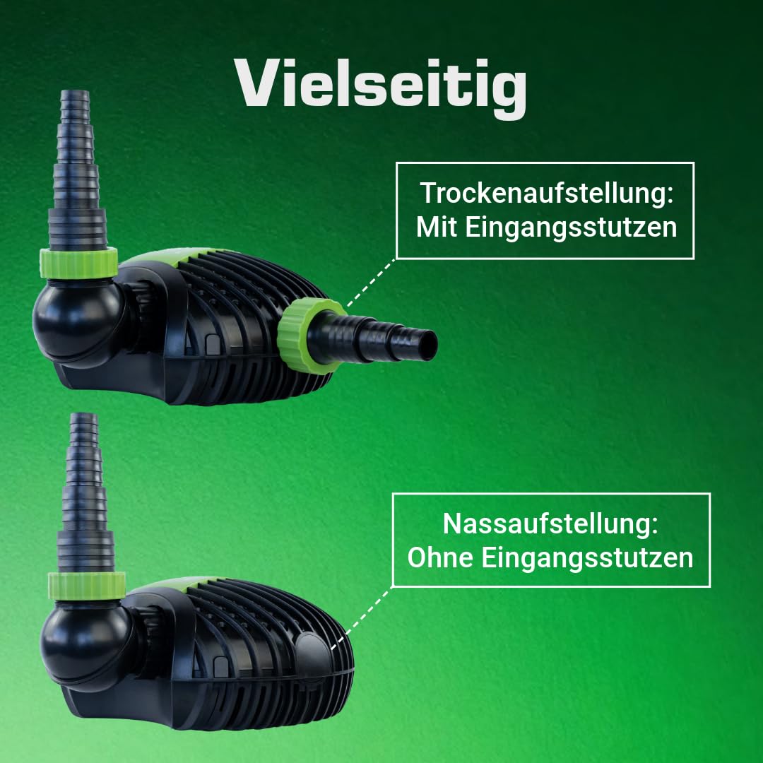 Teichpumpe 8.200L/H, 10m Kabel, 420cm Förderhöhe, 95W, Motorschutz, Wasserpumpe | Bachlaufpumpe | Wasserspielpumpe | Brunnenpumpe | Tauchpumpe | Springbrunnen-Pumpe