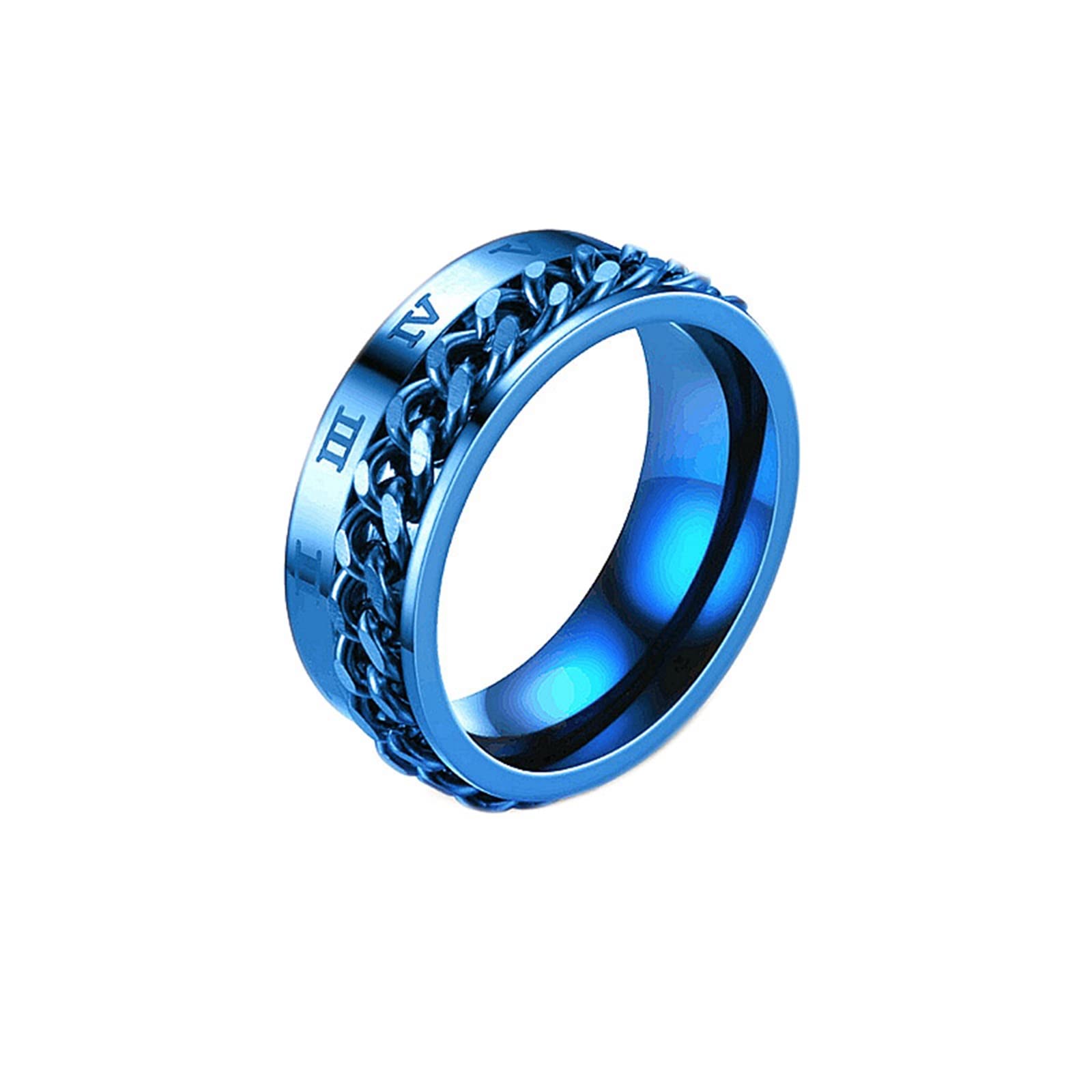 Mesnt Anillos de acero inoxidable para hombre, anillo de ansiedad de 8 mm con cadena giratoria para motorista y números romanos, colorido/negro/dorado/azul/plata