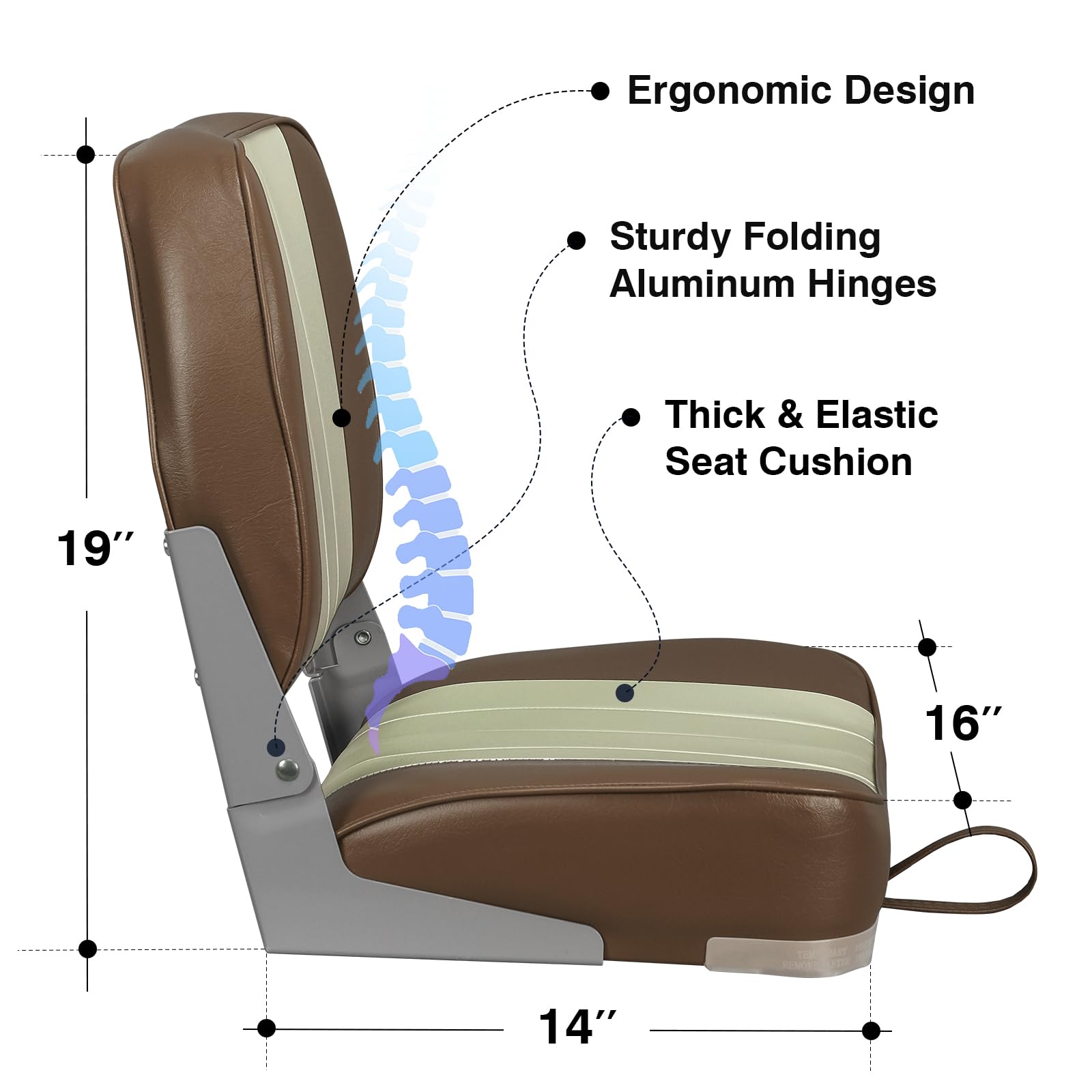 Asiento plegable para barco con respaldo bajo de Leader Accesories, A-Brown/Sand