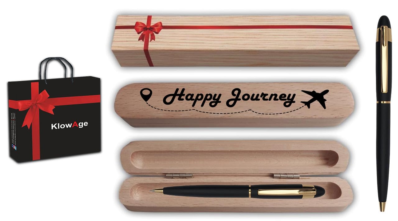 Saint Matte Black GT Ball Pen with Engraving Happy Journey Gift Box and Bag | Best gift for student,Boss and guest| Premium Pen