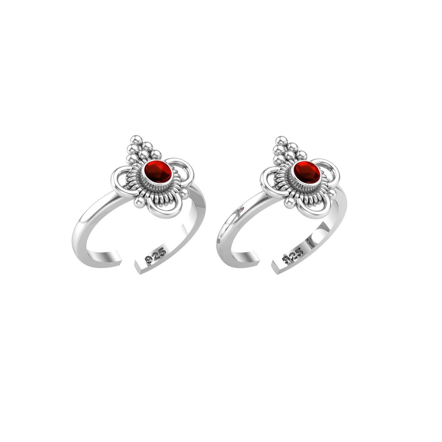925 CZ Silver Garnet Toe Rings (Leg Finger Rings) In Pure 92.5 Sterling Silver For Women | Toe Rings for Women and Girls | Chandi Bichiya-image-15