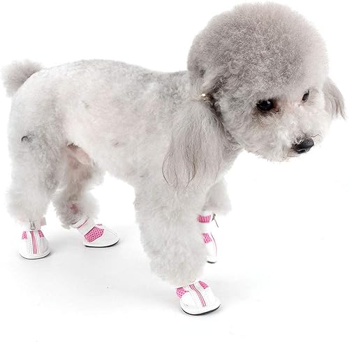 Miniatura 7 de Zunea Zapatos para perros pequeños para el pavimento caliente, botas de malla transpirable ajustables con cremallera antideslizante para perros y