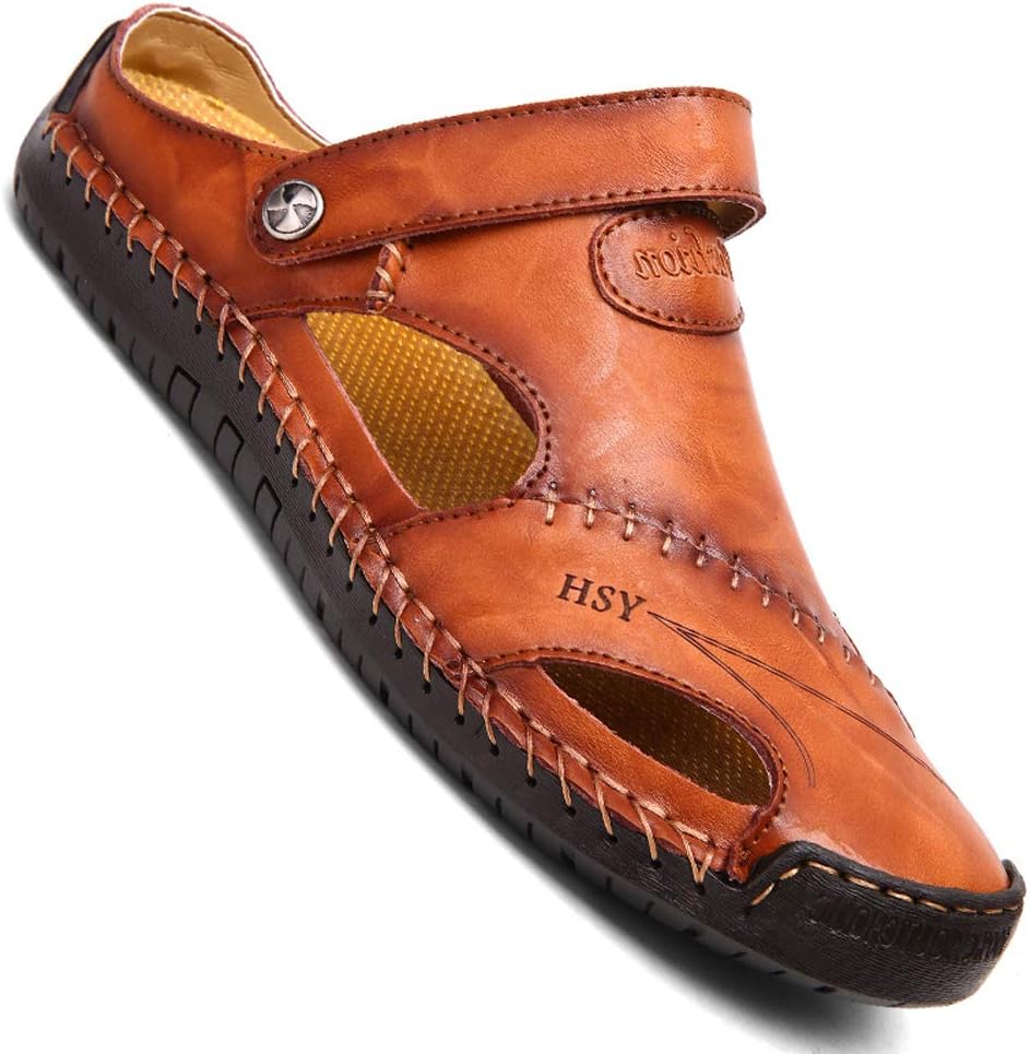 Mens Casual Closed Toe Leather Outdoor Sports Sandals Beach Slippers Flat Shoes