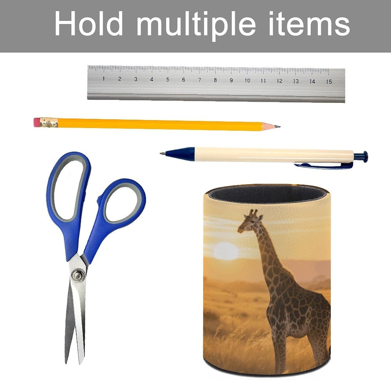 Round Cute Giraffe in The Sun Pen Holder for Desk Storage Remote Brush image 5