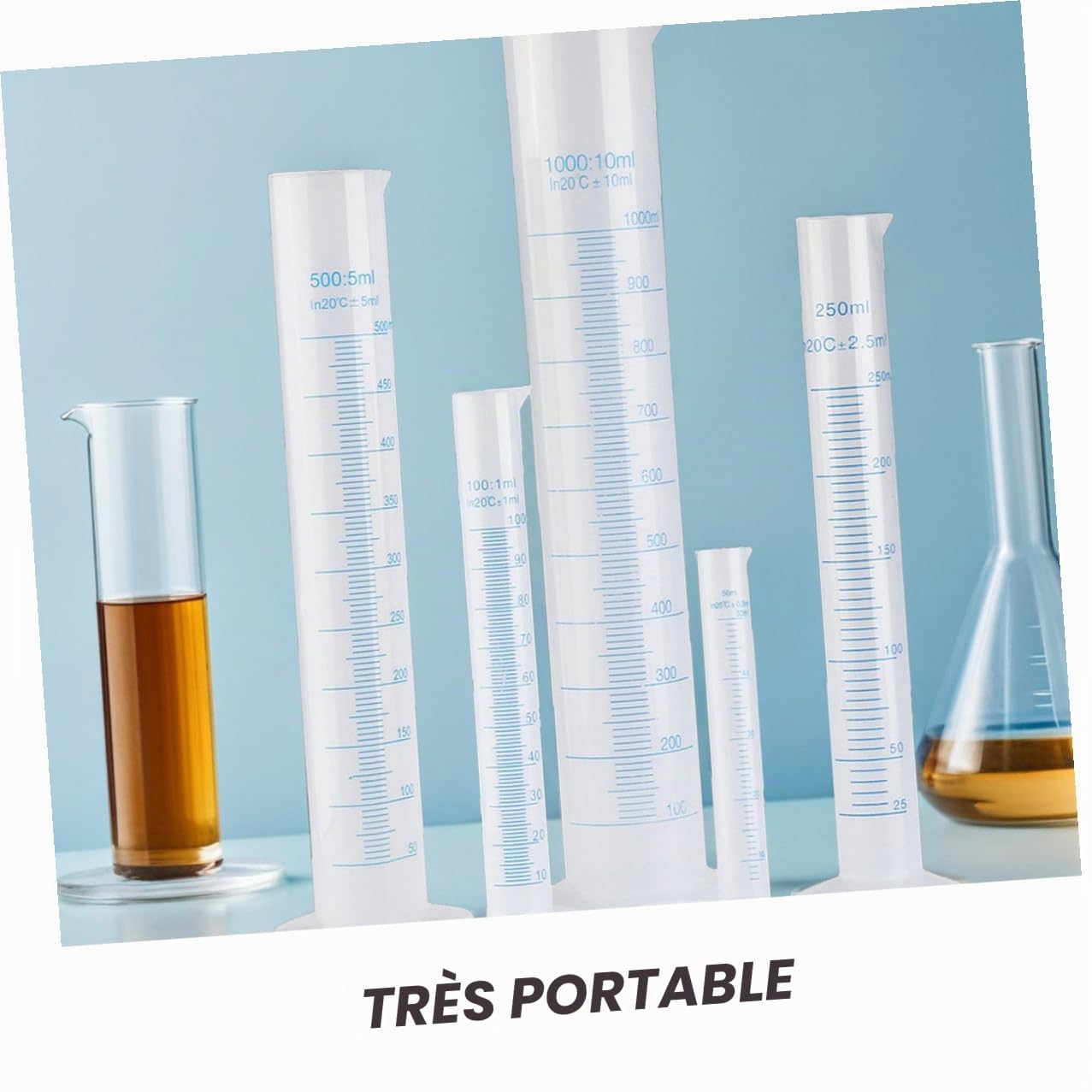 Beavorty Cylindre Gradué en Plastique Transparent avec Base Stable Ensemble De 50Ml À 1000Ml pour Mesure Précise en Laboratoire Et Usage Scientifique