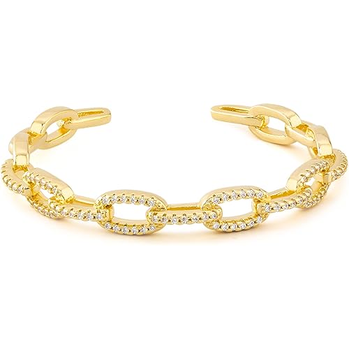 KissYan Gold Cuff Bangle Bracelets for Women, 14K Gold Plated Adjustable Open Cuff Bracelet Flat Hollow Butterfly Cubic Zirconia Jewelry Gift for Women