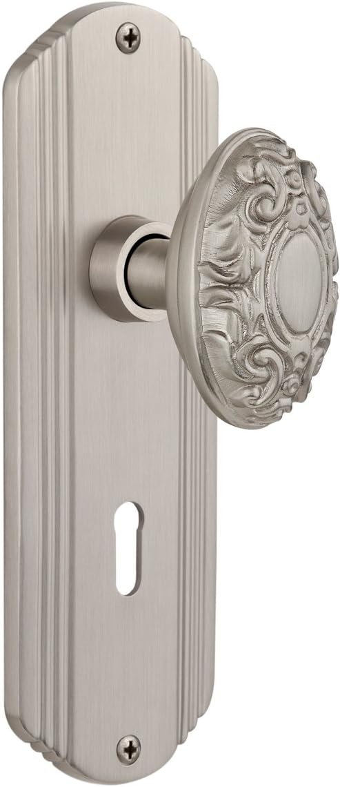 Nostalgic Warehouse Deco Plate with Keyhole Victorian Knob, Privacy - 2.375", Satin Nickel