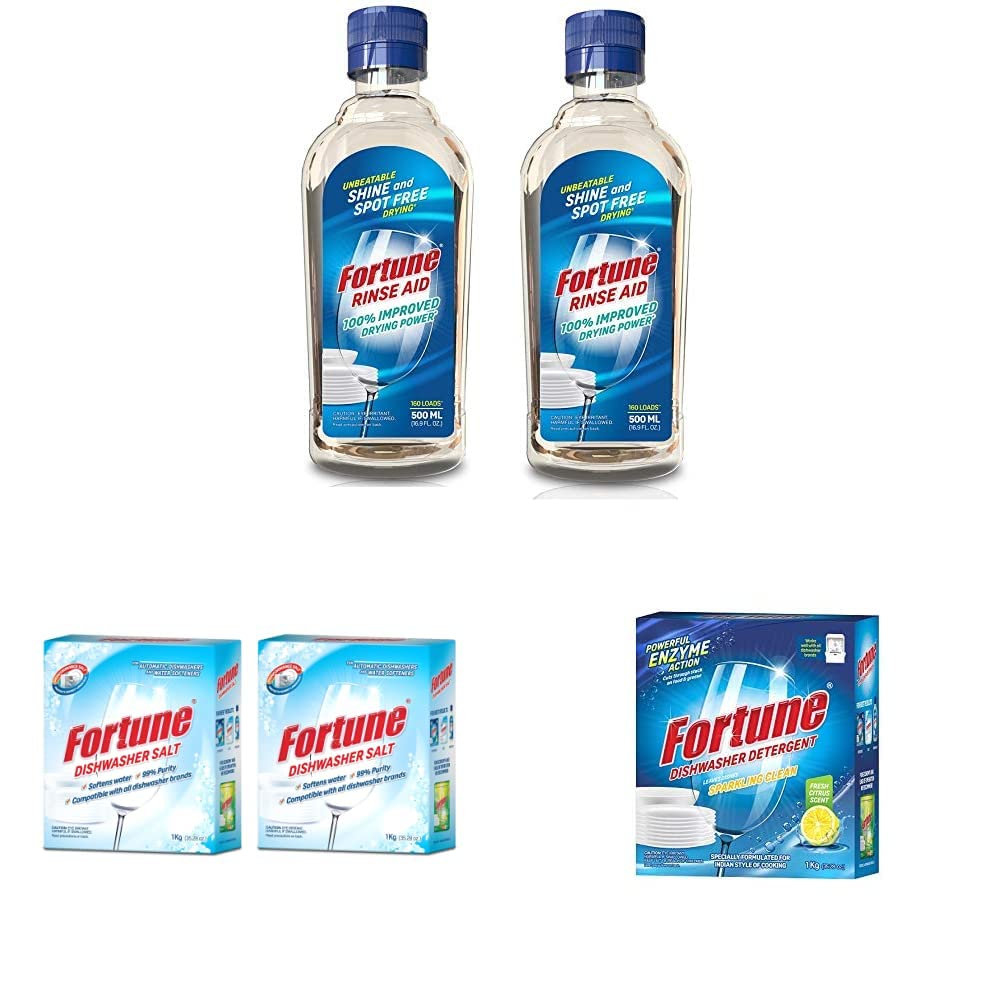 Fortune Dishwasher Rinse Aid 500 ml (2 Units X 500 ml) & Dishwasher Salt - 2 Kg & Dishwasher Detergent 1 Kg - Compatible with All Dishwasher Brands (B089FJXRQQ) Amazon Price History, Amazon Price Tracker