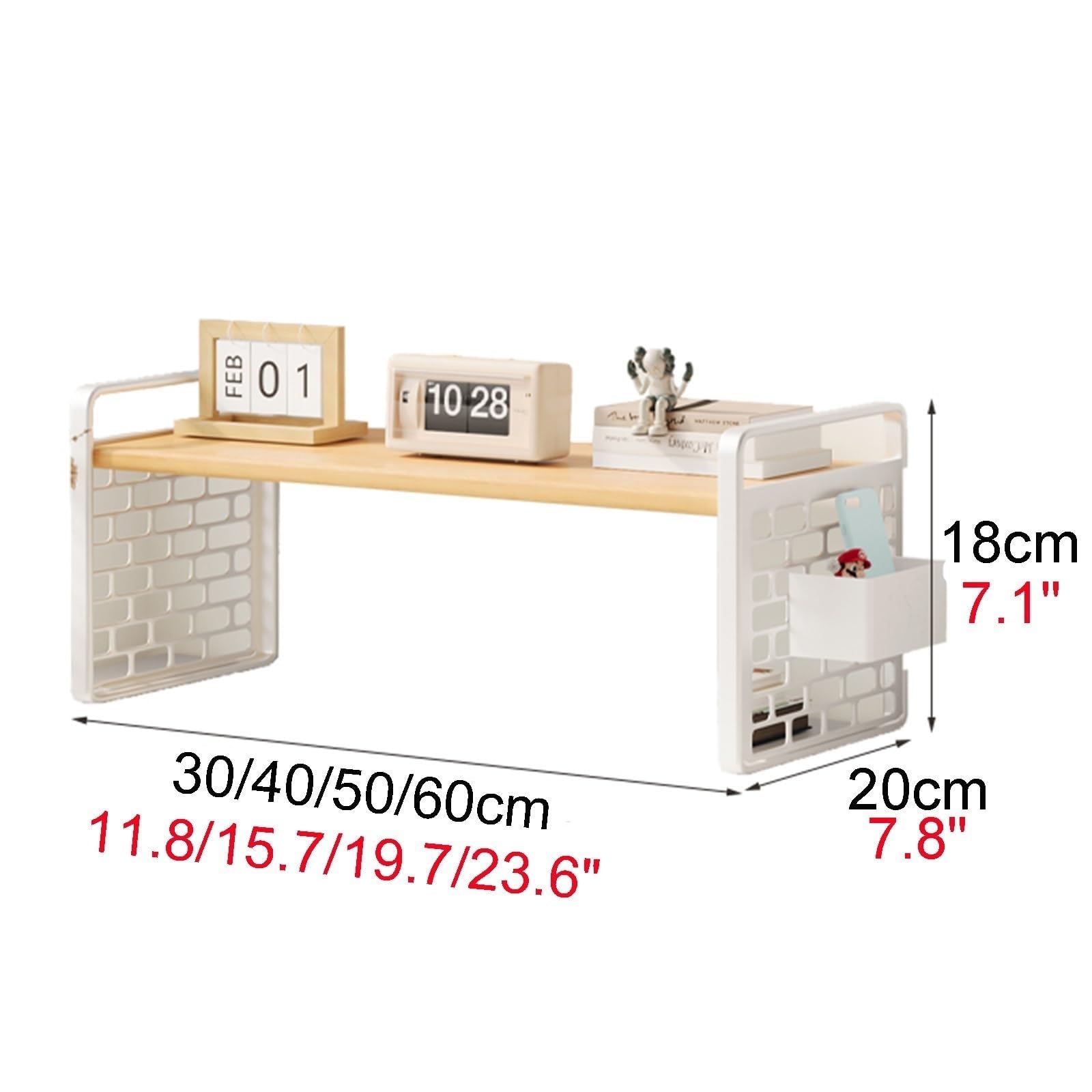 Libreria Da Scrivania In Ferro E Legno - Mensola Espositiva Multiuso Da Banco, Libreria Da Scrivania Con Cestino Appeso, Scaffale Portaoggetti Per Piccoli Spazi(Black,50x20x18 cm)