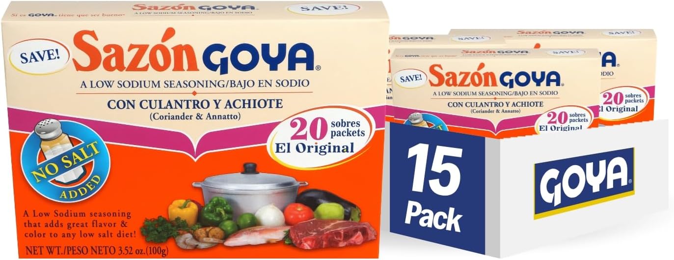 Foods Sazón Seasoning with Coriander & Annatto, No Salt Added, 6.33 Ounce (Pack of 15) Packaging may vary
