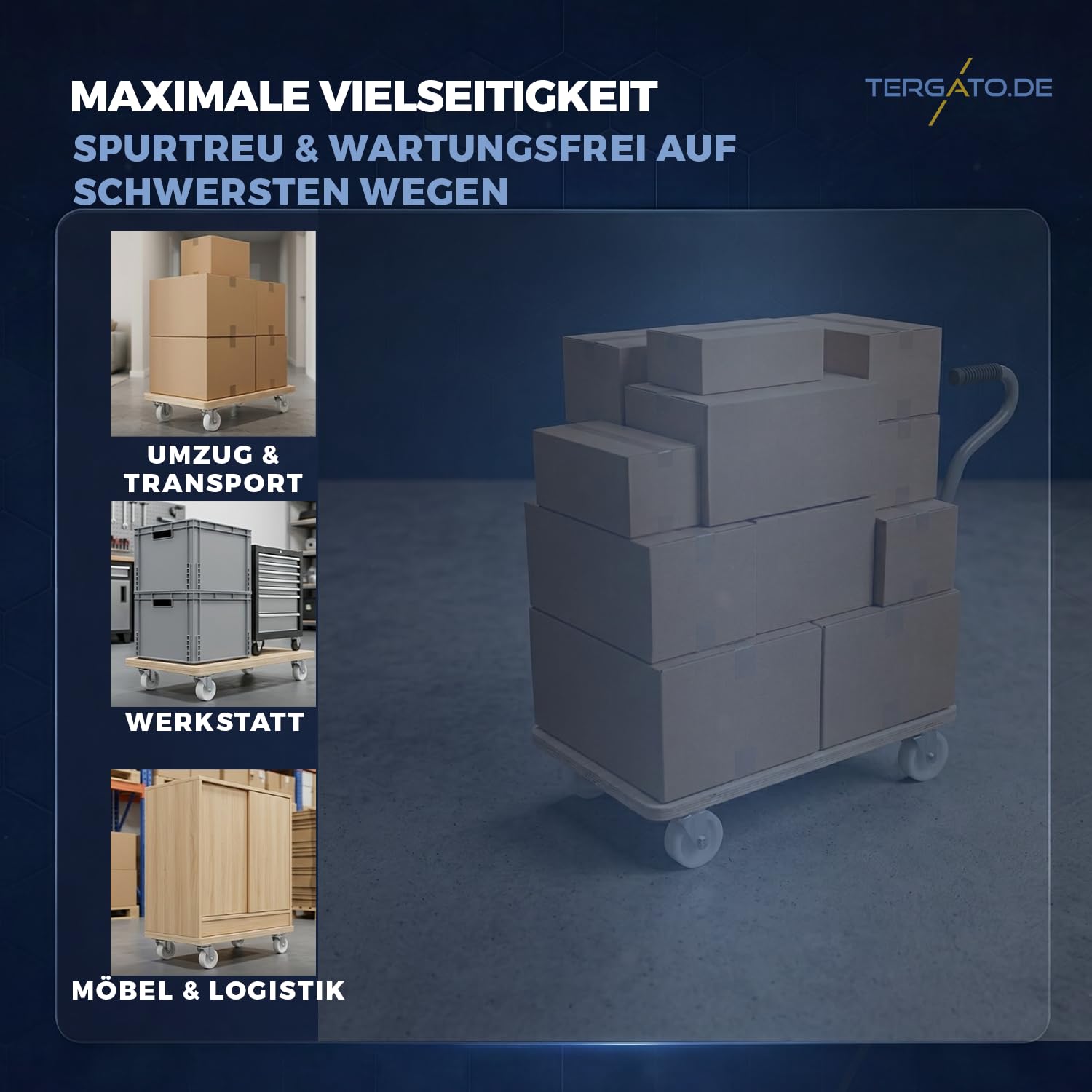HSI Transportwagen mit Griff 590x290 - Transportroller Schwerlast bis zu 200 kg, Möbelroller, Rollbrett mit harten Rollen, Transportwagen für Möbel oder Waschmaschine, Anti-Rutsch-Pads