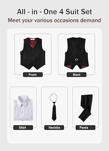 Miniatura 2 de YuanLu Vestido de traje para niños, traje de portador de anillos, vestidos de regreso a casa, chaleco y pantalones para niños, trajes de esmoquin de