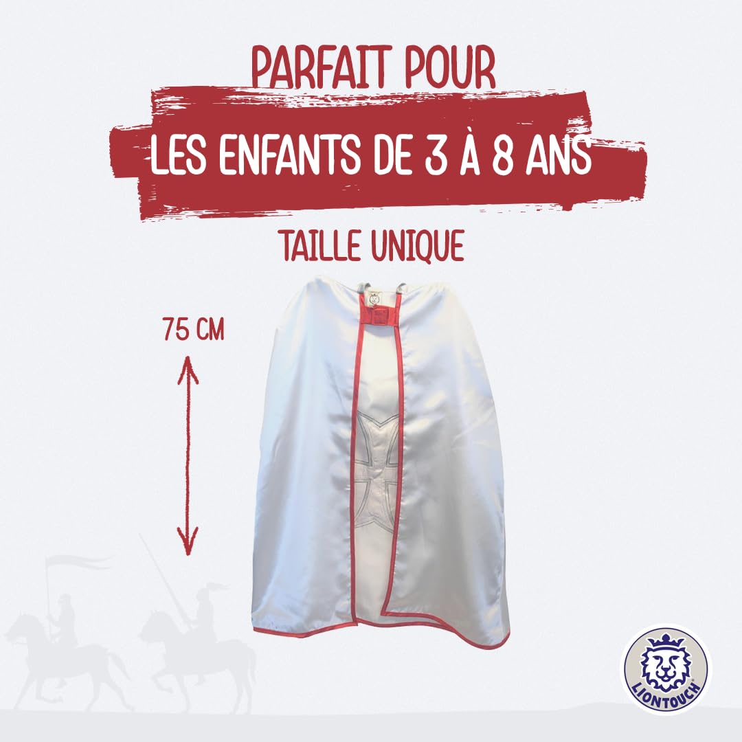 Liontouch - Cape du Chevalier Maltais | Taille Unique - 3 à 8 Ans | Cape d'Imitation Médiévale, Thème Classique de la Croix Rouge | Déguisements, Robes Fantaisies & Costumes Royaux pour Garçons