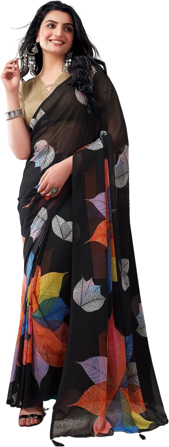 Satrani Women'S Chiffon Ready To Wear Saree With Unstitched Blouse Piece