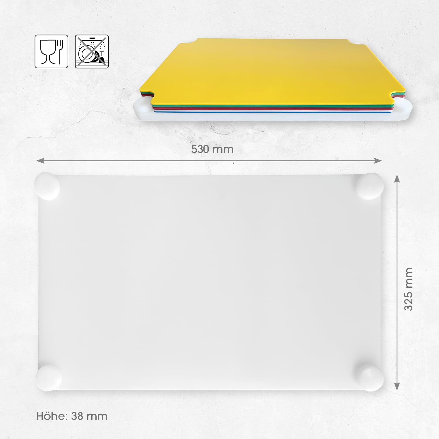 Schneider Schneidebrett Set 6 Stück HDPE Schneidebretter Set Küche Gastronomie farbcodiert Schneideunterlagen mit Halter Bodenplatte rutschfest hygienisch Messer schonend Profi Küchenzubehör