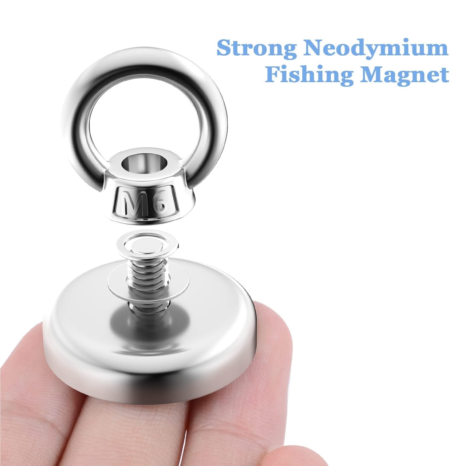 Aimant De Pêche Aimant Puissant en néodyme N52, 5 pièces, Aimant de pêche magnétique, Crochet de Recherche en néodium Aimant Neodyme(Pull Max 61kg)