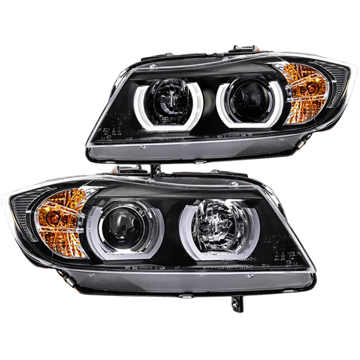 Xenon Scheinwerfer Set Schwarz für BMW 3er E90 Limousine & E91 Touring 2005–2008 | 3D Angel Eyes | D1S