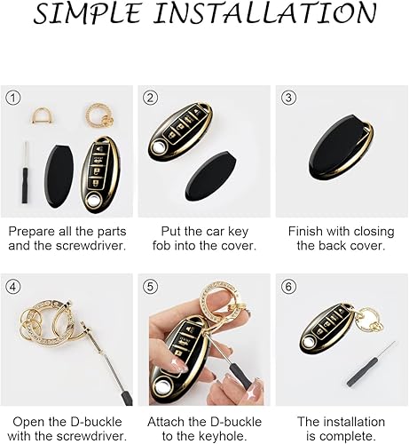 Miniatura 5 de Funda para llavero de Nissan compatible con Altima Rogue Maxima Murano Sentra 370z Pathfinder, carcasa de TPU suave para llaves, color negro