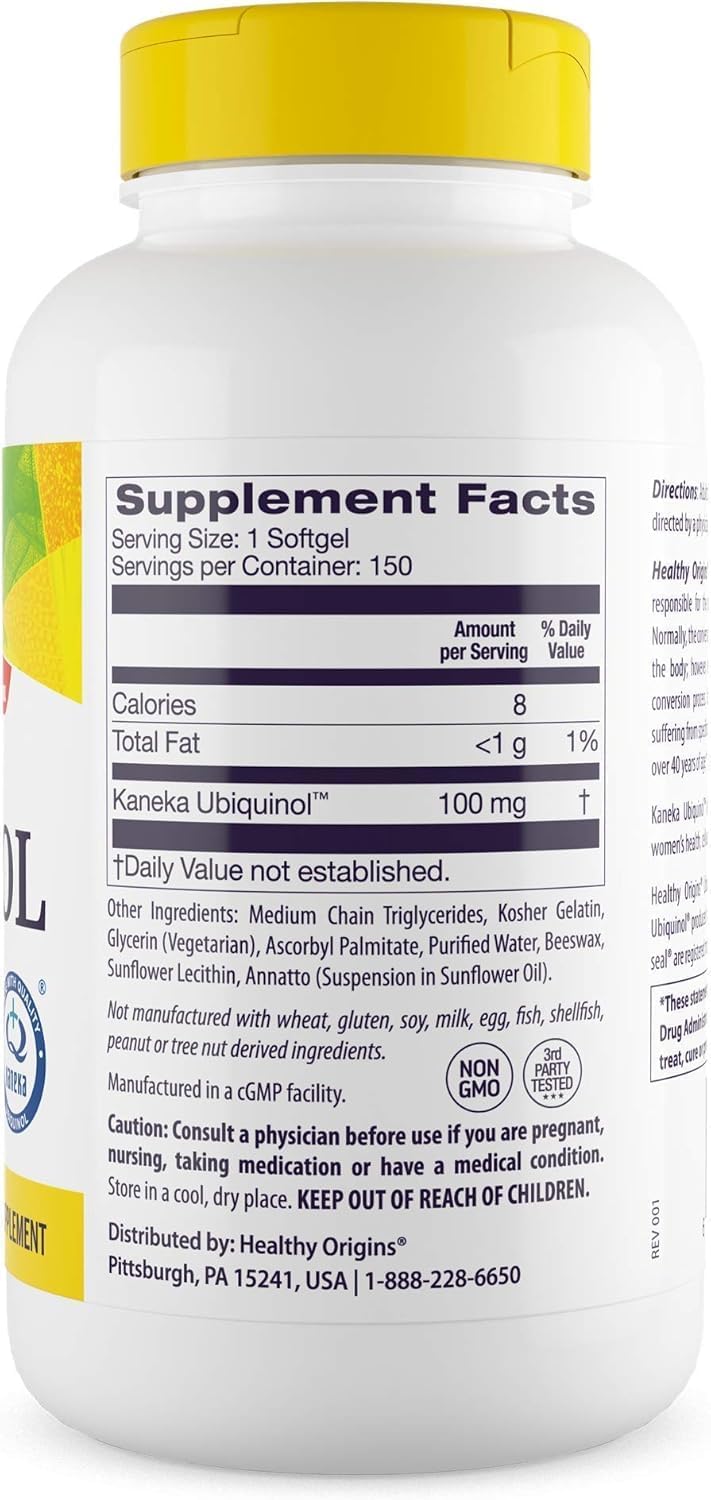Healthy Origins Ubiquinol 100 mg (Kaneka QH, Non-GMO, Gluten Free, Heart Support, Energy Support), 150 Softgels - Image 2