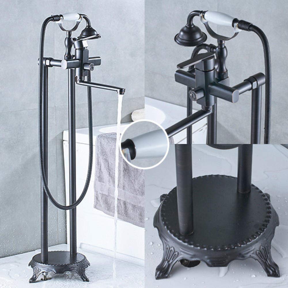 SBCGFY Tub Mixer Tap Bathroom Faucet Floor Mount Tub Filler Tap Dual Handle And Hole Ceramic Handshower-Brushed A,Black Bronze A