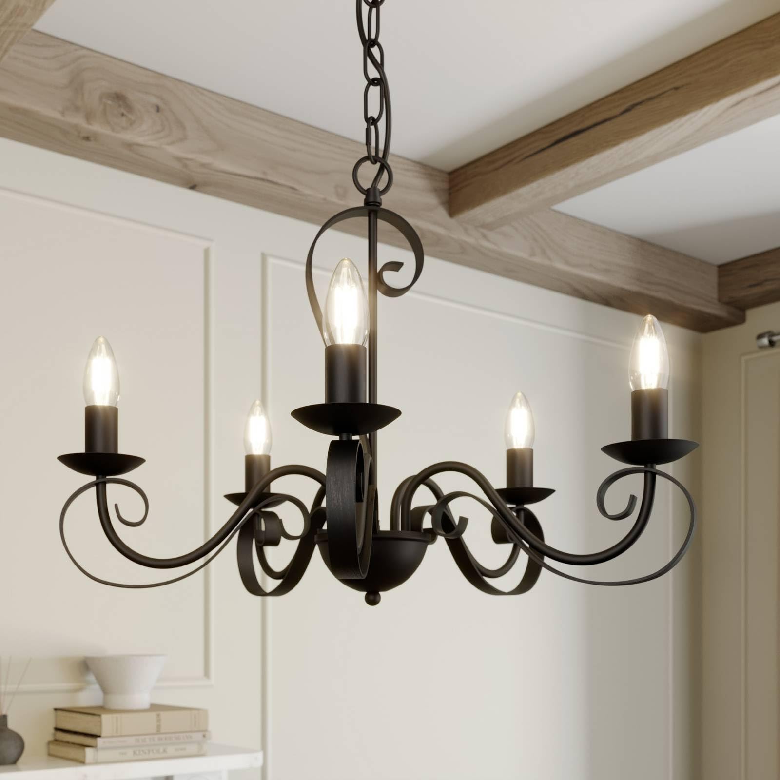 Lindby Kronleuchter Shervan (Retro, Vintage Antik) in Braun aus Metall (5 flammig E14) - Pendelleuchte Hängelampe Lüster Lampe Deckenleuchte Deckenlampe Wohnzimmerleuchte
