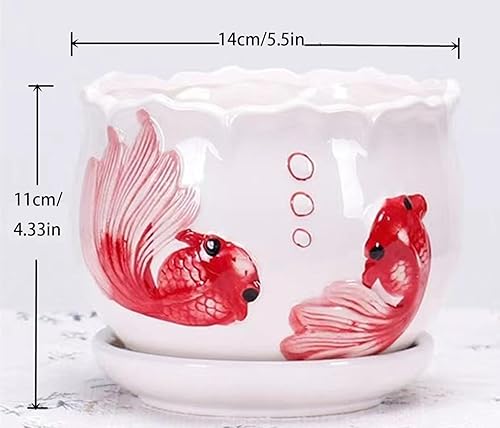 Miniatura 2 de Maceta moderna de cerámica para el hogar, jardín, con platillobandeja, diseño exterior de peces rojos, lo que significa más que suficiente año tras