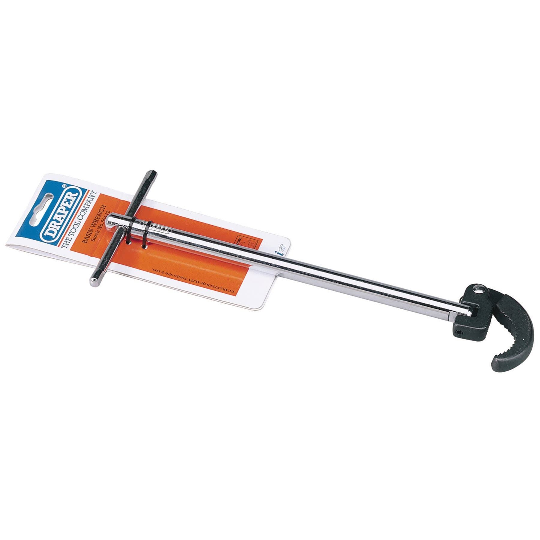 Draper Tools Verstellbarer Waschbecken-Schraubenschlüssel 40 mm | für enge Räume, Drehkopf-Hahnschlüssel mit gezahnten Backen & verschiebbarem Griff für Waschbecken- & Wasserhahnbefestigungen