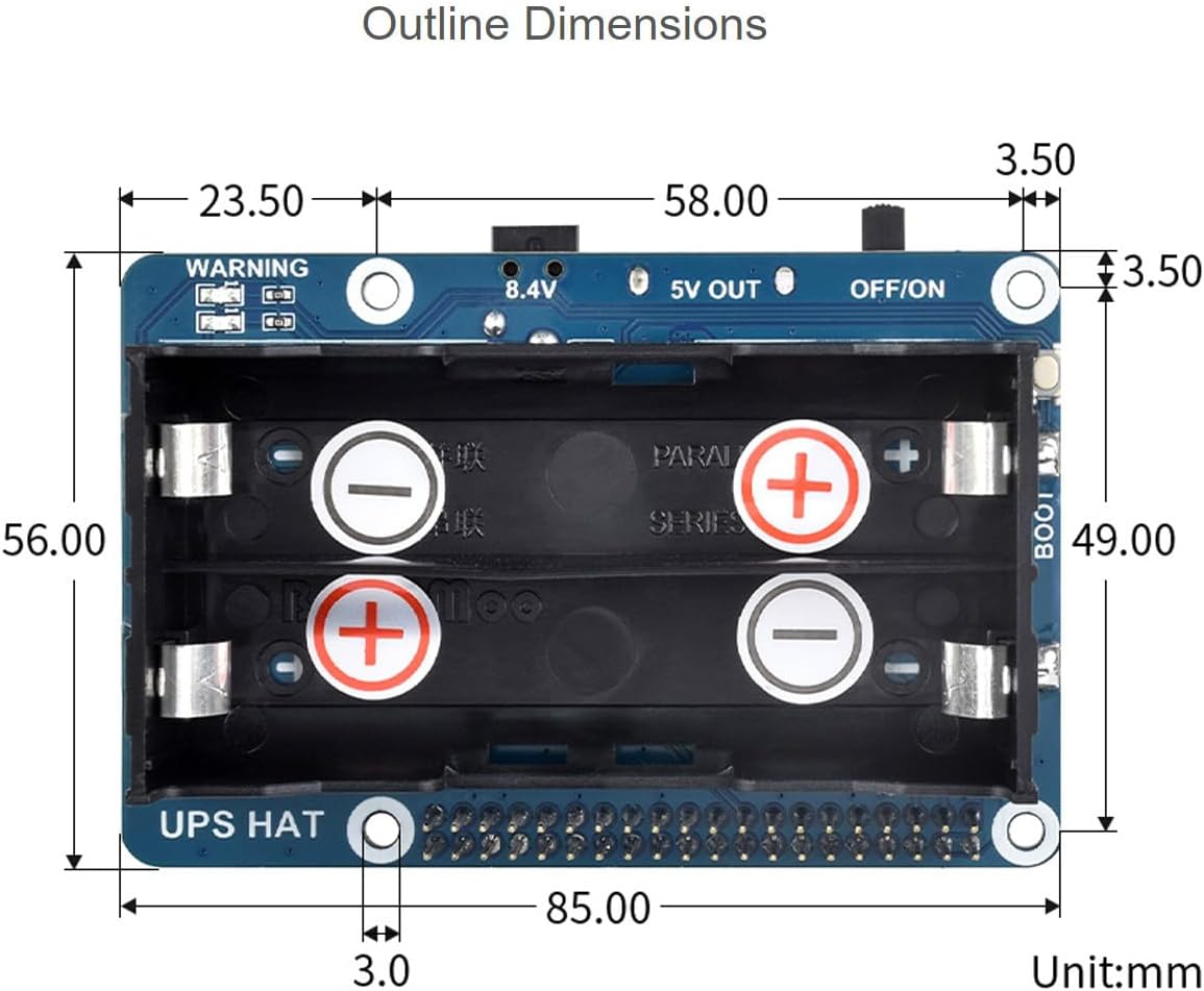 Waveshare UPS HAT for Raspberry Pi, 5V Uninterruptible Power Supply Charge and Power Output at The Same Time