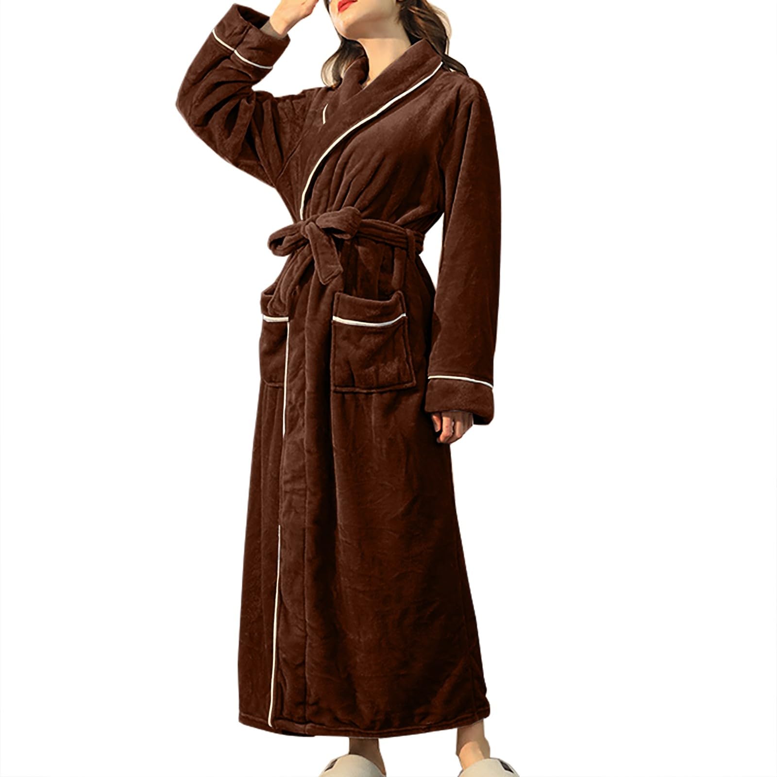 Accappatoio invernale da donna, elegante, in pile, lungo, leggero | Accappatoio da donna soffice, caldo e morbido, taglie forti, per le vacanze