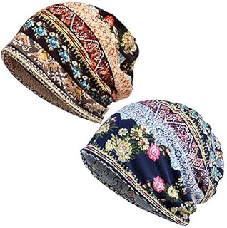 2 PCS Turban Beanie Hat Chemo Caps Womens Baggy Slouchy Beanie Hat Sports Head Wrap Sleep Cap Chemo Snood Hats Beanie Sleep Hats Cancer Headwear for Women Patients Yoga Running Hair Loss Head Scarf