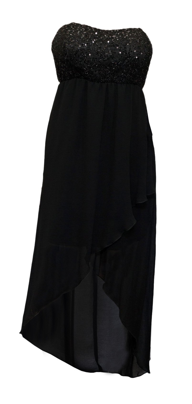 eVogues AppareleVogues Plus Size Sequined Bodice High-Low Chiffon Dress Black