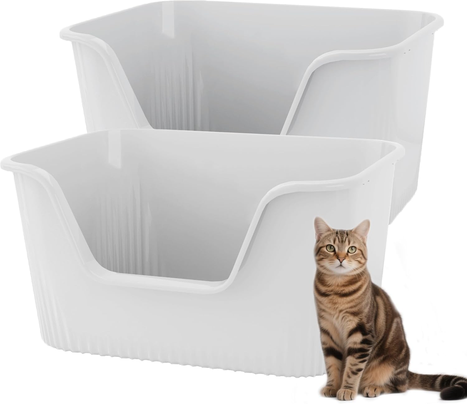 2-Piece Extra Large Litter Box with High Sides for Multi Cats, Jumbo Big Litter Box, Easy Clean&Odor Control, Anti-Splashing&Leak-Proof, Grey