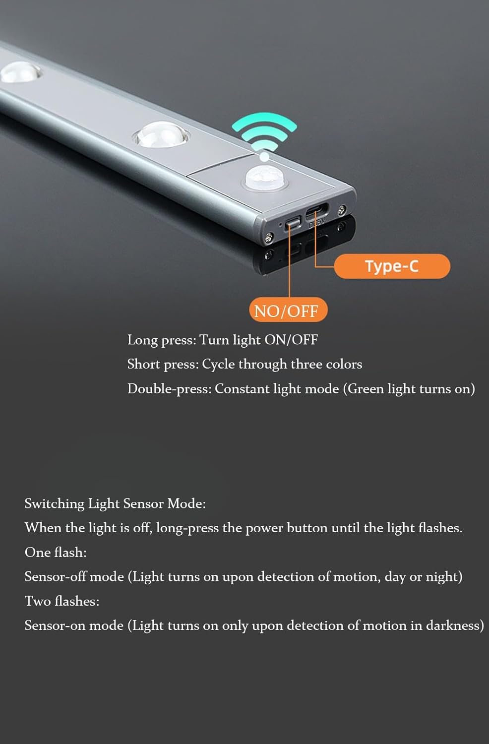 LED Schrankleuchte Küche mit Bewegungsmelder Unterbauleuchte Batteriebetrieben Akku Kabellos USB Aufladbar Dünn Schranklicht mit Schalter Magnetic Lampe,3000K/4000K/6000K,Grau (100cm 10LEDs 3600mAh)