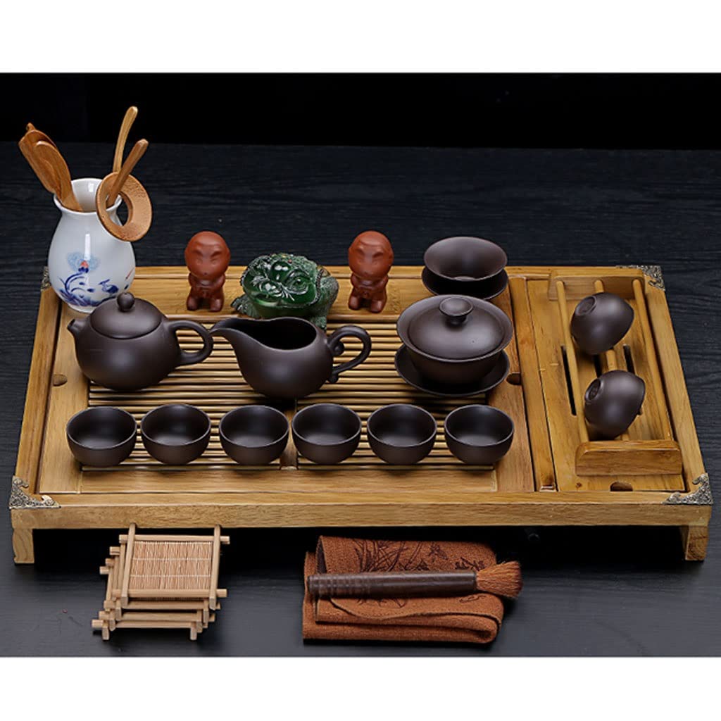 DFGHNBVC Kung Fu Tea Pot Cup Set With Tray - Chinese Ceramic Porcelain Teapot, Tea Set Tray, All In One For Household,Office,B
