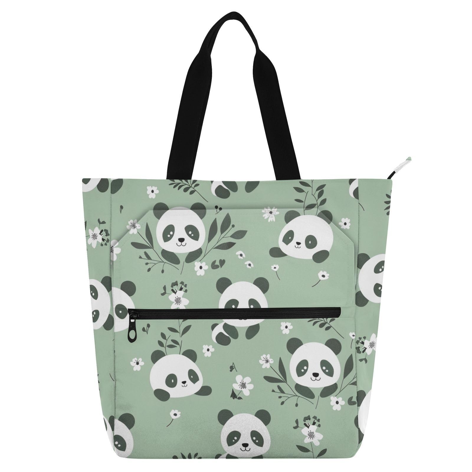 Bolsa de mano con múltiples bolsillos y estampado resistente de lindo panda verde bebé 8
