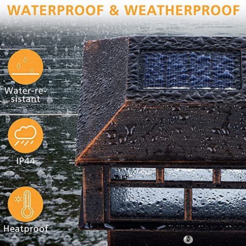 Solar Post Lights Outdoor,20Lm Solar Fence Post Cap Lights,Waterproof,2 Light Modes,Fit 3.5X3.5In 4X4In 5X5In Wooden Post,Solar Power Deck Lights For Garden Deck Patio Decoration（Bronze 4Pack） #TOP3